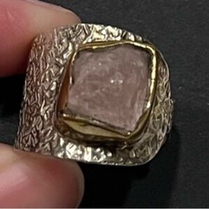 Sterling silver ring with purple stone. Wide band. High setting. Statement! Sz 7